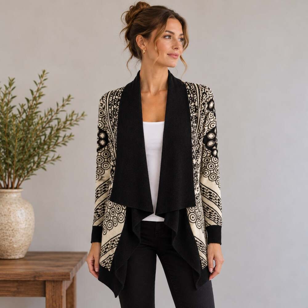 Staring at Stars Black and Tan Open Front Boho Cardigan Small